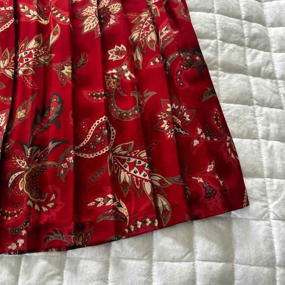 Vintage ALFRED DUNNER Womens Skirt 14 Red Floral Pleated Midi Modest Retro 90s - Picture 3 of 10